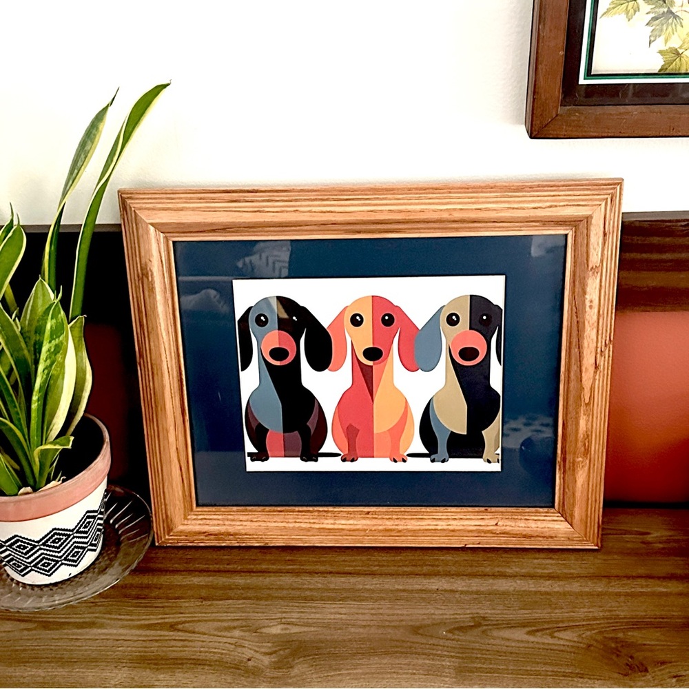 Dachshund Weiner Dog MCM Style Colorblick Canvas Art Print Wood Framed Matted